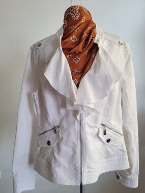 White House Black Market White Cotton Jacket (Size: 12)